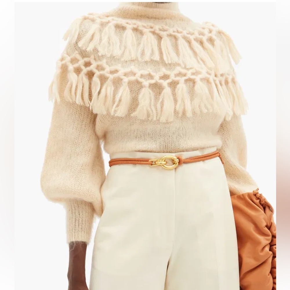 New Zimmermann Cream Mohair Silk Sweater with Fringe
